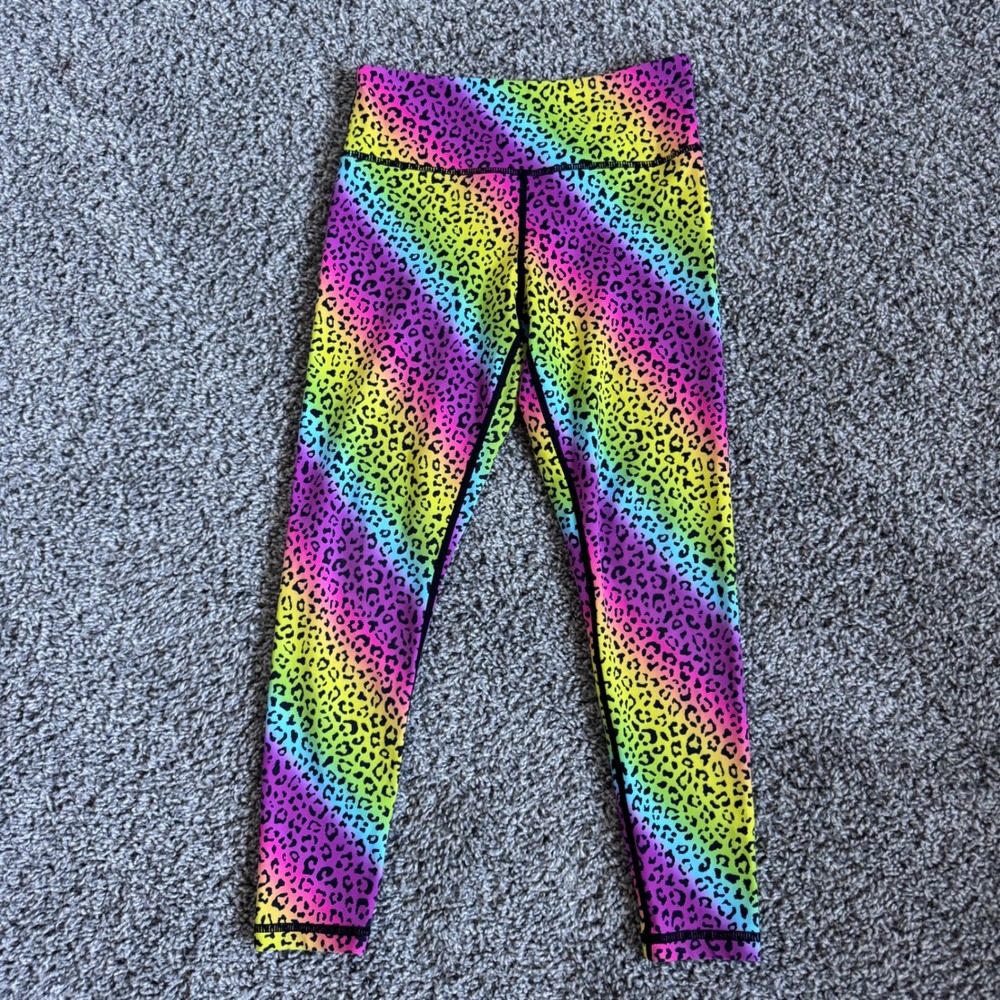 Zyia Active Rainbow Leopard Print Leggings Lisa Frank Inspired Girl's Size 8-9